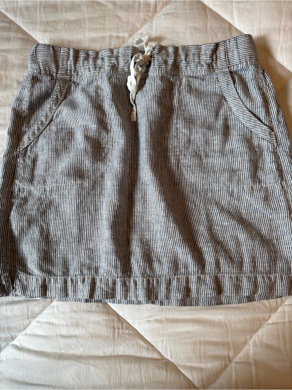 Athleta Linen Drawstring Casual Striped Skirt
